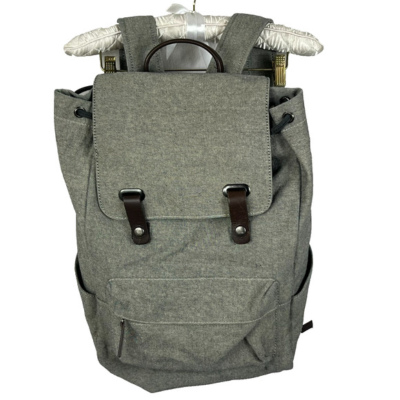 Everlane Backpack Laptop Modern Gray Twill Double Snap Drawstring Pocket - Picture 1 of 11